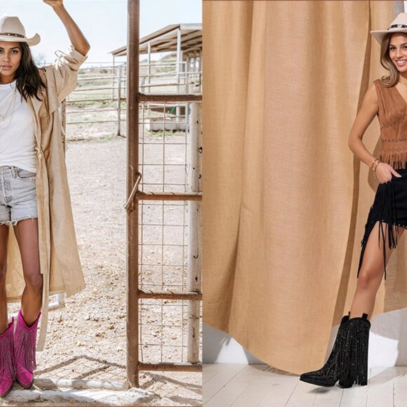 Women's Rhinestone Cowboy Boots with Fringe, Chunky Heel, Wide Calf - Picture 8 of 8